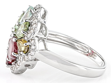 Pre-Owned Multicolor Tourmaline Rhodium Over Silver Ring 2.02ctw