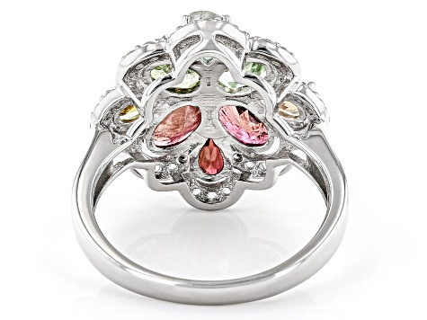 Pre-Owned Multicolor Tourmaline Rhodium Over Silver Ring 2.02ctw