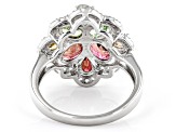 Pre-Owned Multicolor Tourmaline Rhodium Over Silver Ring 2.02ctw