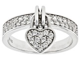Pre-Owned White Zircon Rhodium Over Sterling Silver Heart Charm Ring 0.80ctw