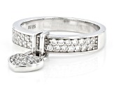 Pre-Owned White Zircon Rhodium Over Sterling Silver Heart Charm Ring 0.80ctw