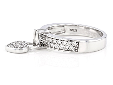 Pre-Owned White Zircon Rhodium Over Sterling Silver Heart Charm Ring 0.80ctw