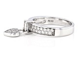 Pre-Owned White Zircon Rhodium Over Sterling Silver Heart Charm Ring 0.80ctw