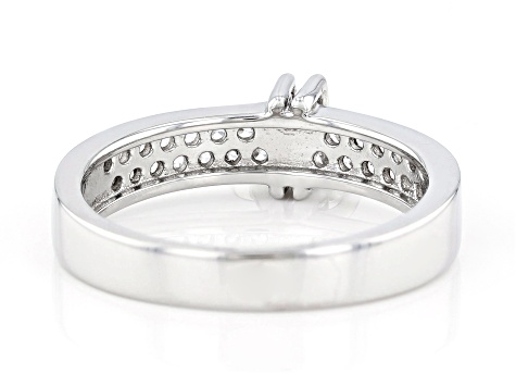 Pre-Owned White Zircon Rhodium Over Sterling Silver Heart Charm Ring 0.80ctw