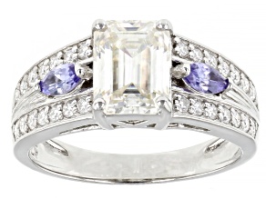 Pre-Owned Moissanite And Tanzanite Platineve Ring 2.03ctw