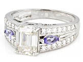 Pre-Owned Moissanite And Tanzanite Platineve Ring 2.03ctw