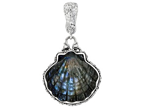 Pre-Owned Carved Labradorite & Onyx Doublet Silver Clam Shell Pendant