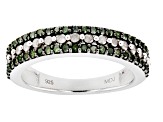 Pre-Owned Green And White Diamond Rhodium Over Sterling Silver Band Ring 0.75ctw