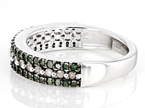 Pre-Owned Green And White Diamond Rhodium Over Sterling Silver Band Ring 0.75ctw