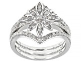 Pre-Owned White Diamond Rhodium Over Sterling Silver Stackable Floral Ring Set 0.65ctw