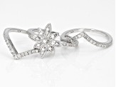 Pre-Owned White Diamond Rhodium Over Sterling Silver Stackable Floral Ring Set 0.65ctw