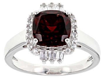Picture of Pre-Owned Red Garnet Rhodium Over Sterling Silver Solitaire Ring 3.20ctw