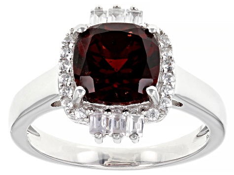 Pre-Owned Red Garnet Rhodium Over Sterling Silver Solitaire Ring 3.20ctw