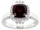Pre-Owned Red Garnet Rhodium Over Sterling Silver Solitaire Ring 3.20ctw