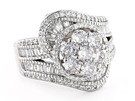 Pre-Owned White Cubic Zirconia Rhodium Over Sterling Silver Ring 3.52ctw