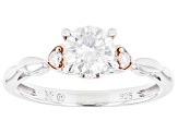 Pre-Owned Moissanite platineve and 14k rose gold over sterling silver promise ring .86ctw DEW.