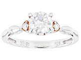 Pre-Owned Moissanite platineve and 14k rose gold over sterling silver promise ring .86ctw DEW.