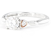 Pre-Owned Moissanite platineve and 14k rose gold over sterling silver promise ring .86ctw DEW.