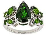 Pre-Owned Chrome Diopside And Champagne Diamond Rhodium Over Sterling Silver Ring 3.39ctw