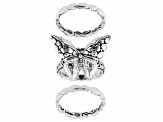 Pre-Owned Silver "Ask God To Change You" Butterfly Set of 3 Rings