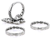 Pre-Owned Silver "Ask God To Change You" Butterfly Set of 3 Rings