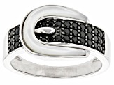 Pre-Owned Black Spinel Rhodium Over Sterling Silver Buckle Ring 0.40ctw