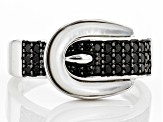 Pre-Owned Black Spinel Rhodium Over Sterling Silver Buckle Ring 0.40ctw