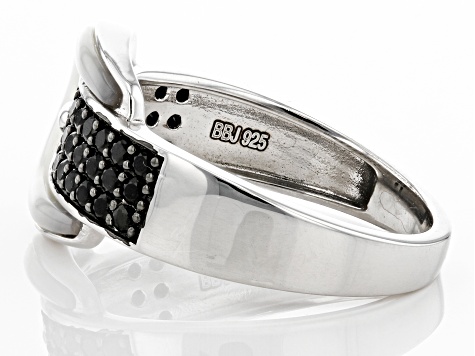 Pre-Owned Black Spinel Rhodium Over Sterling Silver Buckle Ring 0.40ctw