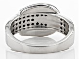 Pre-Owned Black Spinel Rhodium Over Sterling Silver Buckle Ring 0.40ctw