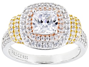 Pre-Owned White Cubic Zirconia Rhodium and 18K Yellow And Rose Gold Over Sterling Silver Ring 2.53ct
