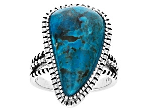 Pre-Owned Blue Fancy Shape Turquoise Rhodium Over Sterling Silver Ring