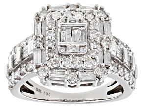 Pre-Owned White Diamond 10k White Gold Cluster Ring 1.30ctw