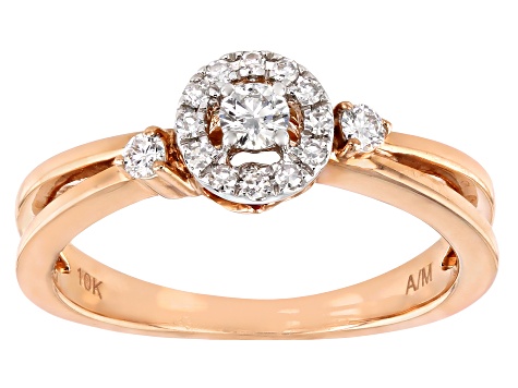 Pre-Owned White Diamond With Round Pink Sapphire Accents 10k Rose Gold Ring 0.25ctw