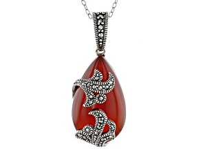 Pre-Owned Red Agate Sterling Silver Enhancer With Chain