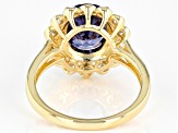 Pre-Owned Blue And White Cubic Zirconia 18K Yellow Gold Over Sterling Silver Ring 5.34ctw