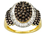 Pre-Owned Brown And White Cubic Zirconia 18k Yellow Gold Over Silver Ring 2.81ctw