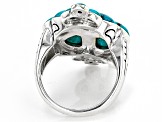 Pre-Owned Multi-Shape Turquoise Rhodium Over Sterling Silver Flower Ring