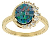 Pre-Owned Multi Color Mosaic Opal Triplet 18k Yellow Gold Over Sterling Silver Ring