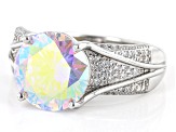 Pre-Owned Aurora Borealis And White Cubic Zirconia Rhodium Over Sterling Silver Ring 11.06ctw