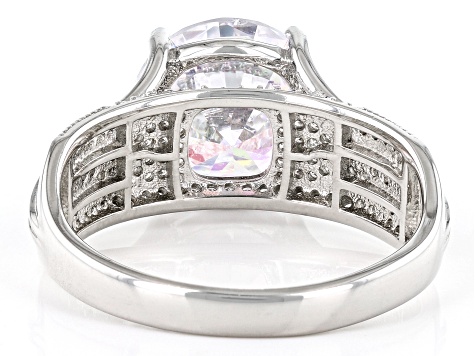 Pre-Owned Aurora Borealis And White Cubic Zirconia Rhodium Over Sterling Silver Ring 11.06ctw