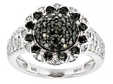 Pre-Owned Green And White Diamond Rhodium Over Sterling Silver Cluster Ring 1.00ctw