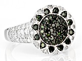Pre-Owned Green And White Diamond Rhodium Over Sterling Silver Cluster Ring 1.00ctw