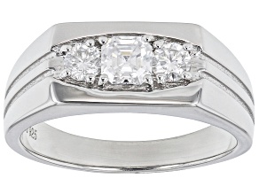Pre-Owned Moissanite platineve mens 3 stone ring .81ctw DEW.