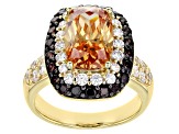 Pre-Owned Champagne, Mocha, And White Cubic Zirconia 18K Yellow Gold Over Sterling Silver Ring 8.52c