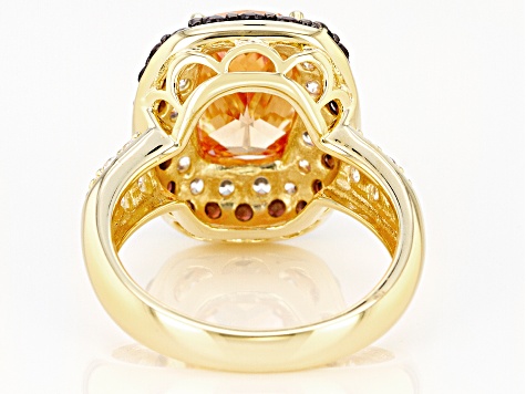 Pre-Owned Champagne, Mocha, And White Cubic Zirconia 18K Yellow Gold Over Sterling Silver Ring 8.52c