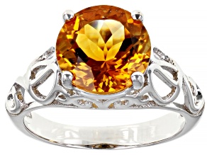 Pre-Owned Round Brazilian Citrine Rhodium Over Sterling Silver Ring 2.71ctw