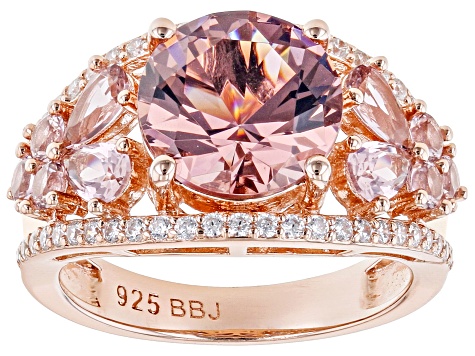Pre-Owned Blush Zircon And Morganite Simulants And White Cubic Zirconia 18k Rose Gold Over Silver Ri
