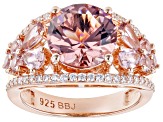 Pre-Owned Blush Zircon And Morganite Simulants And White Cubic Zirconia 18k Rose Gold Over Silver Ri
