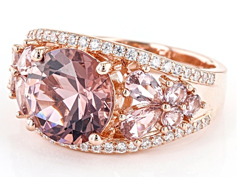 Pre-Owned Blush Zircon And Morganite Simulants And White Cubic Zirconia 18k Rose Gold Over Silver Ri