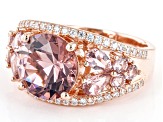 Pre-Owned Blush Zircon And Morganite Simulants And White Cubic Zirconia 18k Rose Gold Over Silver Ri